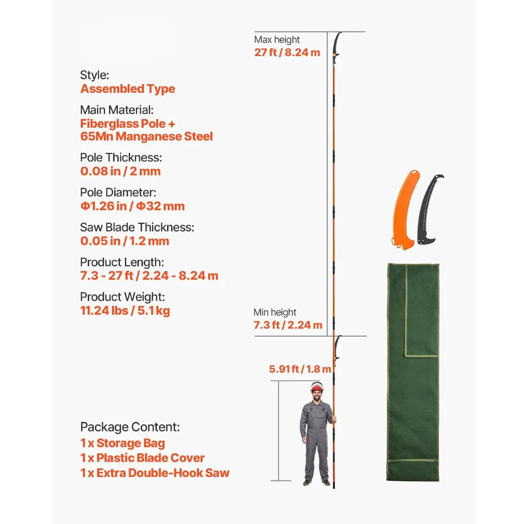 Steadrex GXJ995 Manual Pole Saw 7.3ft-30ft Pole Saw & Branch Trimmer