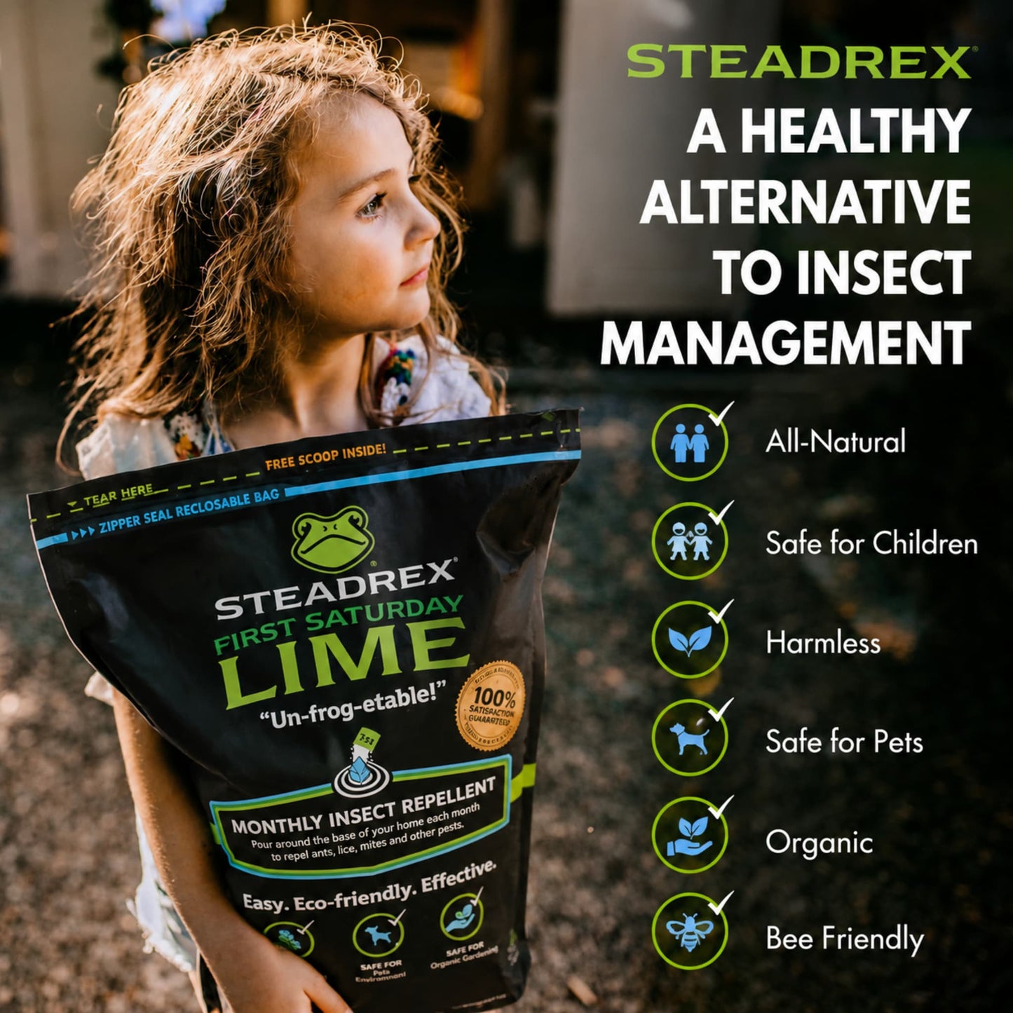 STEADREX Lime Insect Deterrent  | Monthly Insect Barrier | Multi-Purpose Natural Repellent for Outdoors | Deters Ants, Ticks, Fleas & Others - 100G