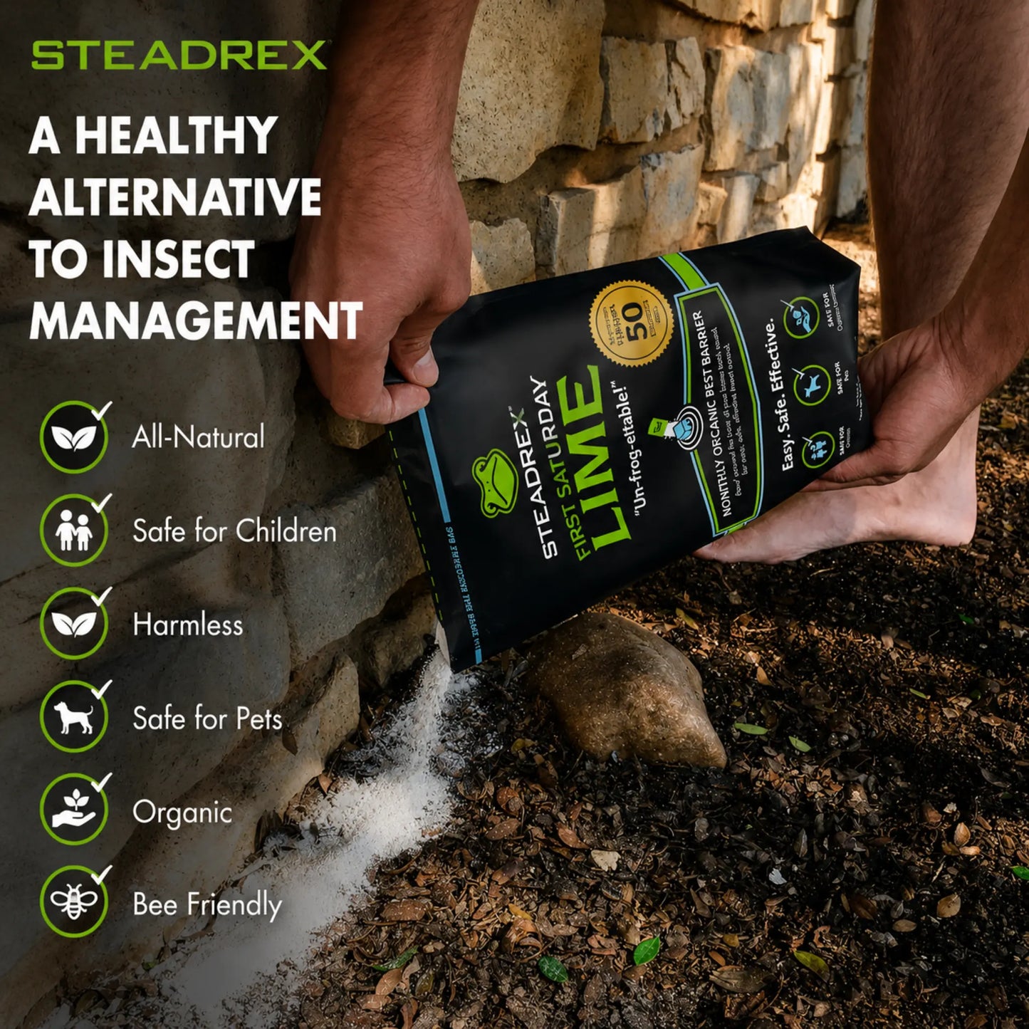 STEADREX Lime Insect Deterrent  | Monthly Insect Barrier | Multi-Purpose Natural Repellent for Outdoors | Deters Ants, Ticks, Fleas & Others - 100G