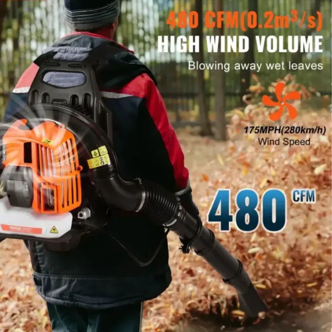 Steadrex Gas Leaf Blower 52CC Backpack Snow Blower 2 Stroke with Fuel Tank 1.37L Air Volume 480CFM for Lawn Care, Leaf Cleaning, Snow Removal