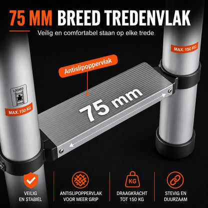 Steadrex 2.6M Uitschuifbare Aluminium Ladder – Extra Sterk, Compact Opvouwbaar Ontwerp, Ideaal voor Thuisgebruik, Dakwerkzaamheden, Campers en Buitenklussen.