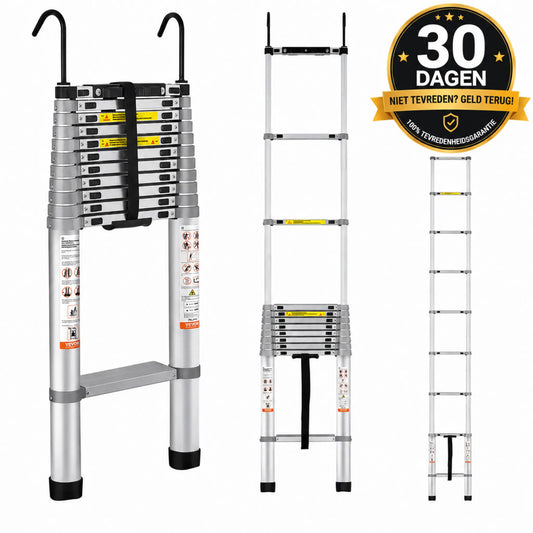 Steadrex 2.6M Uitschuifbare Aluminium Ladder – Extra Sterk, Compact Opvouwbaar Ontwerp, Ideaal voor Thuisgebruik, Dakwerkzaamheden, Campers en Buitenklussen.