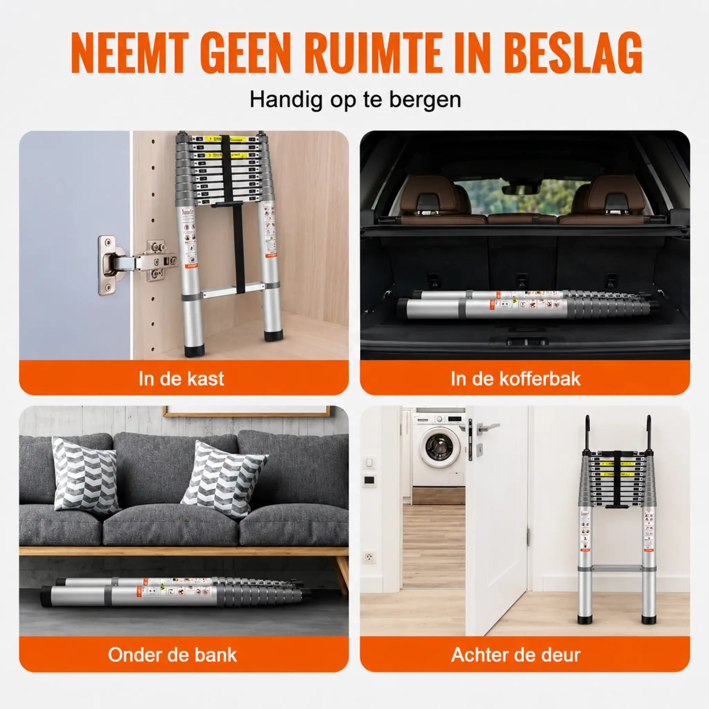 Steadrex 2.6M Uitschuifbare Aluminium Ladder – Extra Sterk, Compact Opvouwbaar Ontwerp, Ideaal voor Thuisgebruik, Dakwerkzaamheden, Campers en Buitenklussen.