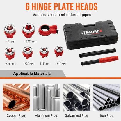 Steadrex Plumber's Pipe Tapping Kit Manual Plumbing Steel Threader Set with 6 Dies for Water and Gas Pipe Fitting KATSU 318504