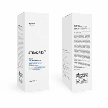 STEADREX Facial Cleanser Zero Foam Cleanser | Daily Gentle Cleansing Foam for Sensitive Skin | Excess Sebum Control, Hydration, Pore Minimization | Korean Skincare, 4.23 oz