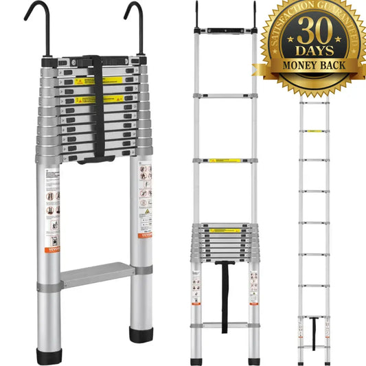 Steadrex 13FT Telescoping Ladder, Heavy Duty Aluminum Extension Ladder, Compact Foldable Multi-Purpose Ladder for Home, Roof, RV & Outdoor Use