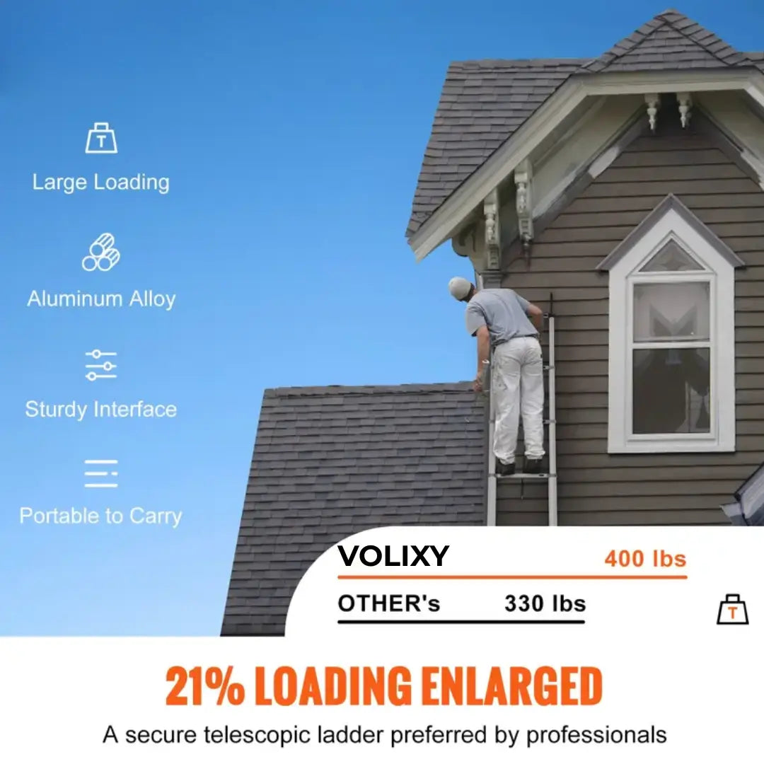 Steadrex 13FT Telescoping Ladder, Heavy Duty Aluminum Extension Ladder, Compact Foldable Multi-Purpose Ladder for Home, Roof, RV & Outdoor Use