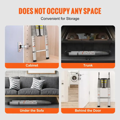 Steadrex 13FT Telescoping Ladder, Heavy Duty Aluminum Extension Ladder, Compact Foldable Multi-Purpose Ladder for Home, Roof, RV & Outdoor Use