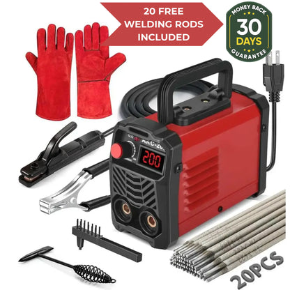 Sistema de soldadura completo Steadrex QuickWeld - Máquina de soldar portátil de 110 V con arranque en caliente, fuerza de arco y antiadherente, incluye 20 varillas y 2 martillos de chip