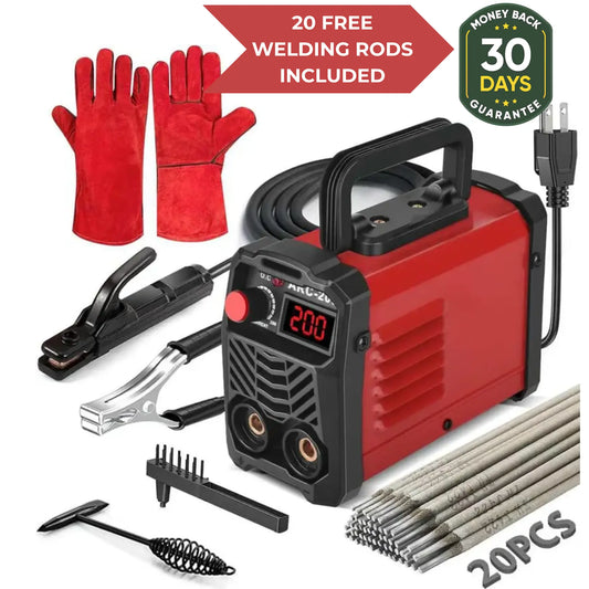 Sistema de soldadura completo Steadrex QuickWeld - Máquina de soldar portátil de 110 V con arranque en caliente, fuerza de arco y antiadherente, incluye 20 varillas y 2 martillos de chip