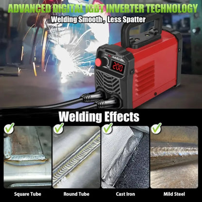 Sistema de soldadura completo Steadrex QuickWeld - Máquina de soldar portátil de 110 V con arranque en caliente, fuerza de arco y antiadherente, incluye 20 varillas y 2 martillos de chip