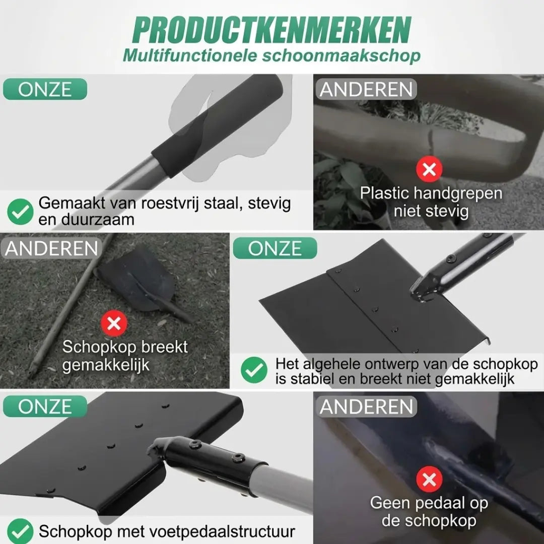 Steadrex Multifunctionele Tuinschop met Steel 200 cm, Tuinreinigingsschop 32 cm, Tuinschop voor Onkruid Wieden, Platte Stalen Schop voor Mos, Sneeuwruimen, Reinigen van Boerderijen