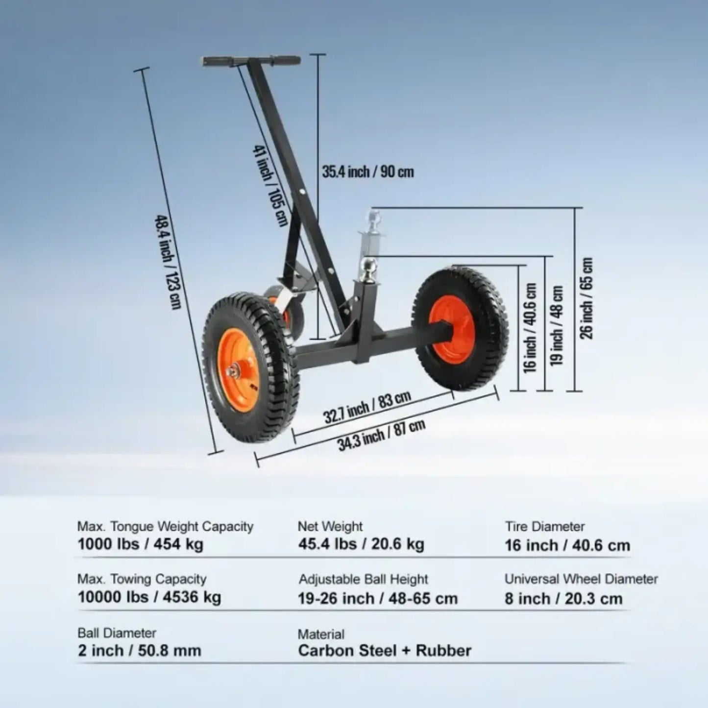 STEADREX 40225 Trailer Dolly with 12" Pneumatic Tires - 600 Lb. Maximum Capacity