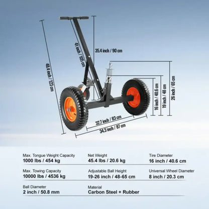 STEADREX 40225 Trailer Dolly with 12" Pneumatic Tires - 600 Lb. Maximum Capacity