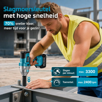 STEADREX 1/2 Slagmoersleutel – Krachtige draadloze elektrische slagmoersleutel voor het verwijderen van wielmoeren van auto's en voor thuisgebruik + GRATIS accu + GRATIS oplader