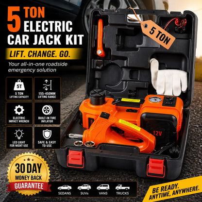 Gato hidráulico eléctrico STEADREX EasyJack™ 5T de 12 V, kit de emergencia completo