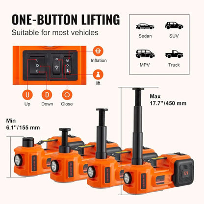 Gato hidráulico eléctrico STEADREX EasyJack™ 5T de 12 V, kit de emergencia completo