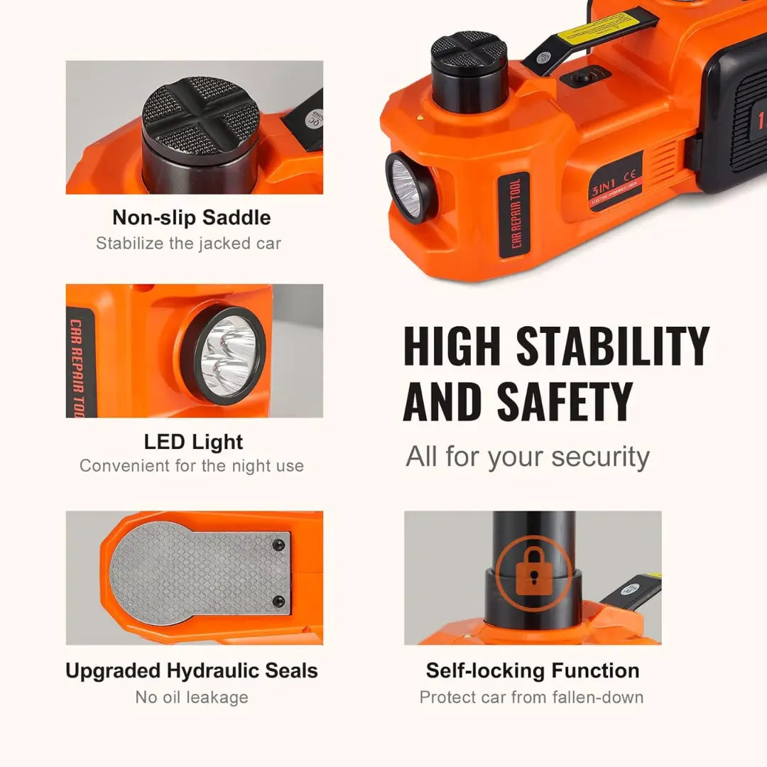 Gato hidráulico eléctrico STEADREX EasyJack™ 5T de 12 V, kit de emergencia completo