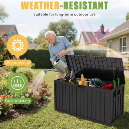 Outdoor Storage Bin, 75 Gallon , Resin Material, Waterproof & UV-Resistant, Organizer for Garage, Warehouse, and Patio