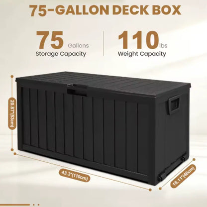 Outdoor Storage Bin, 75 Gallon , Resin Material, Waterproof & UV-Resistant, Organizer for Garage, Warehouse, and Patio