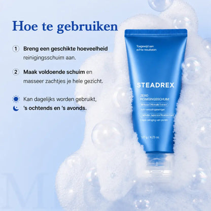 STEADREX Facial Cleanser Zero Foam Cleanser | Daily Gentle Cleansing Foam for Sensitive Skin | Excess Sebum Control, Hydration, Pore Minimization | Korean Skincare, 4.23 oz
