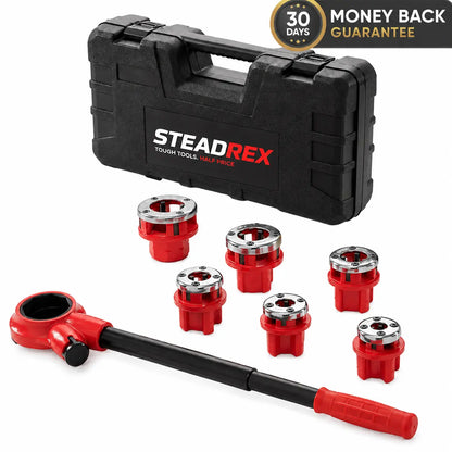 Steadrex Plumber's Pipe Tapping Kit Manual Plumbing Steel Threader Set with 6 Dies for Water and Gas Pipe Fitting KATSU 318504