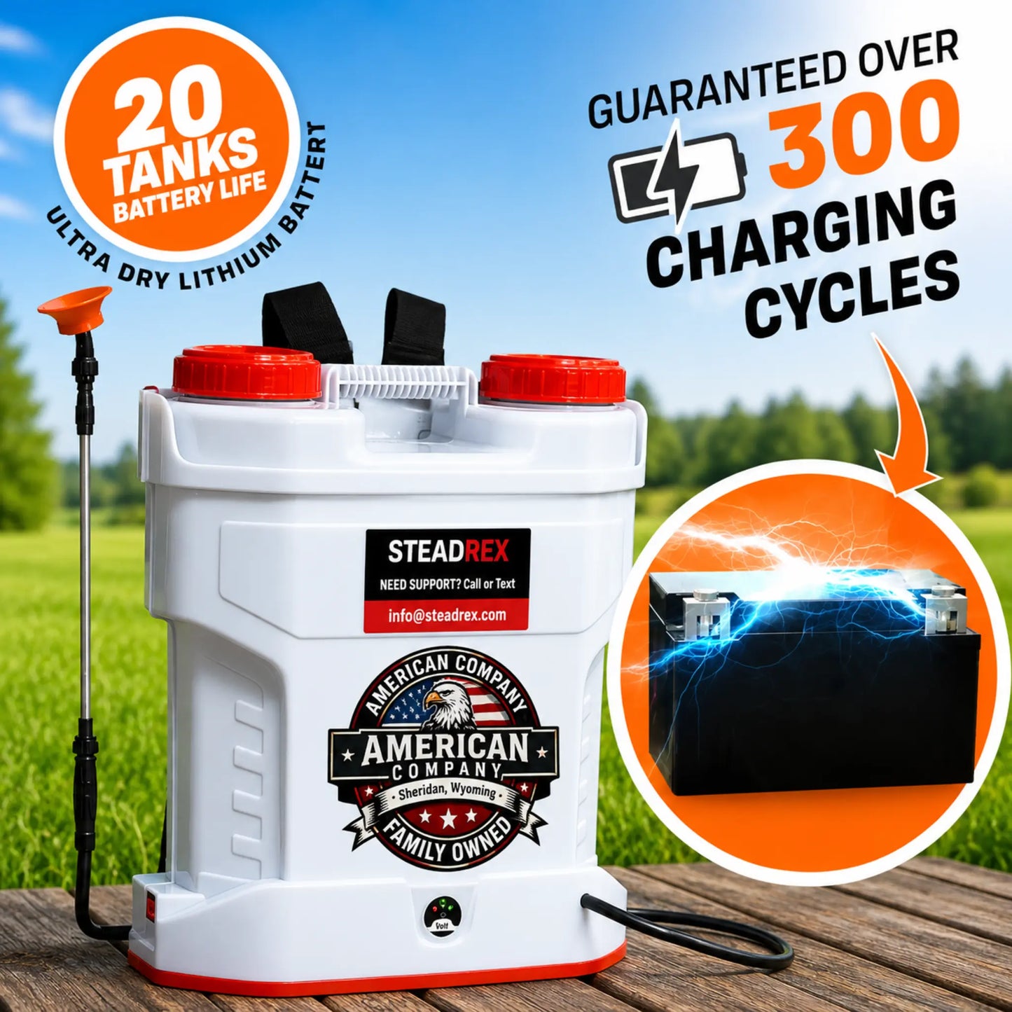 STEADREX F91 Backpack Sprayer with Cart, Adjustable Pressure 0-94 PSI, 15L Wheeled Tank, with 8 Nozzles, 2 Rods, Wide Mouth Lid for Garden, Weeding, Spraying, Cleaning