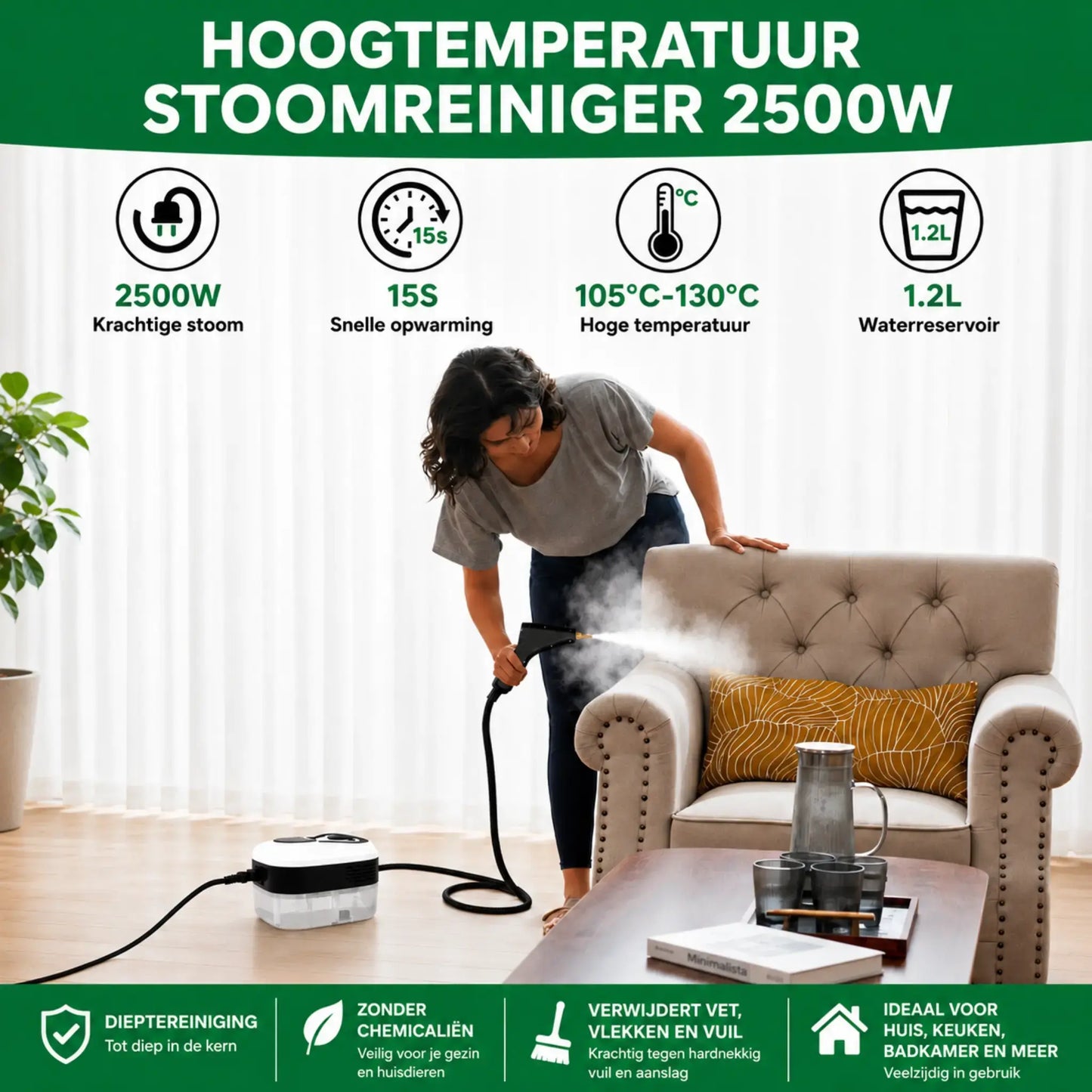 STEADREX 2500W hogedruk-stoomreiniger met hoge temperatuur voor huishoudelijke airconditioners, afzuigkappen, auto- en vloerreiniging.