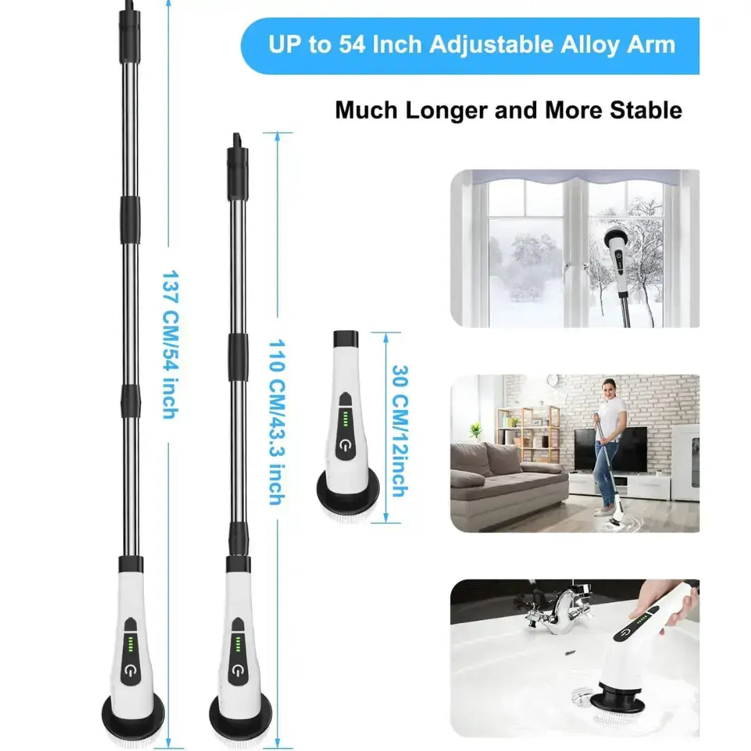 Steadrex P291 PowerScrub Electric Cleaning Brush Adjustable Shower Brush with 7 Replaceable Heads & Power LED Display