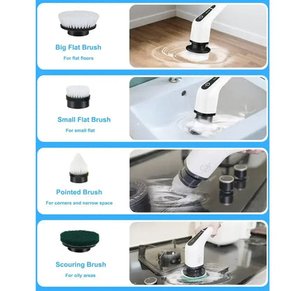Steadrex P291 PowerScrub Electric Cleaning Brush Adjustable Shower Brush with 7 Replaceable Heads & Power LED Display