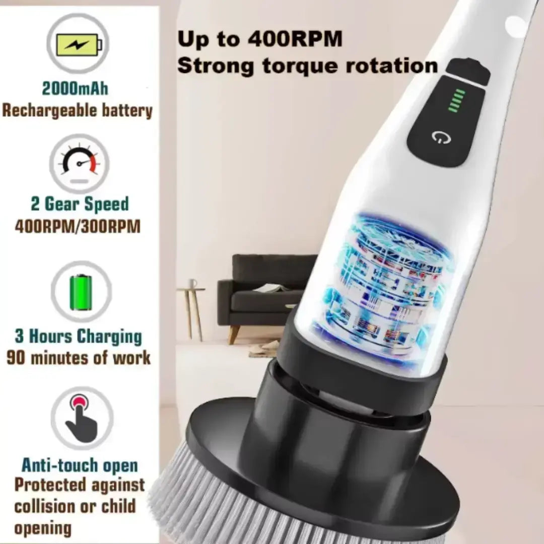 Steadrex P291 PowerScrub Electric Cleaning Brush Adjustable Shower Brush with 7 Replaceable Heads & Power LED Display