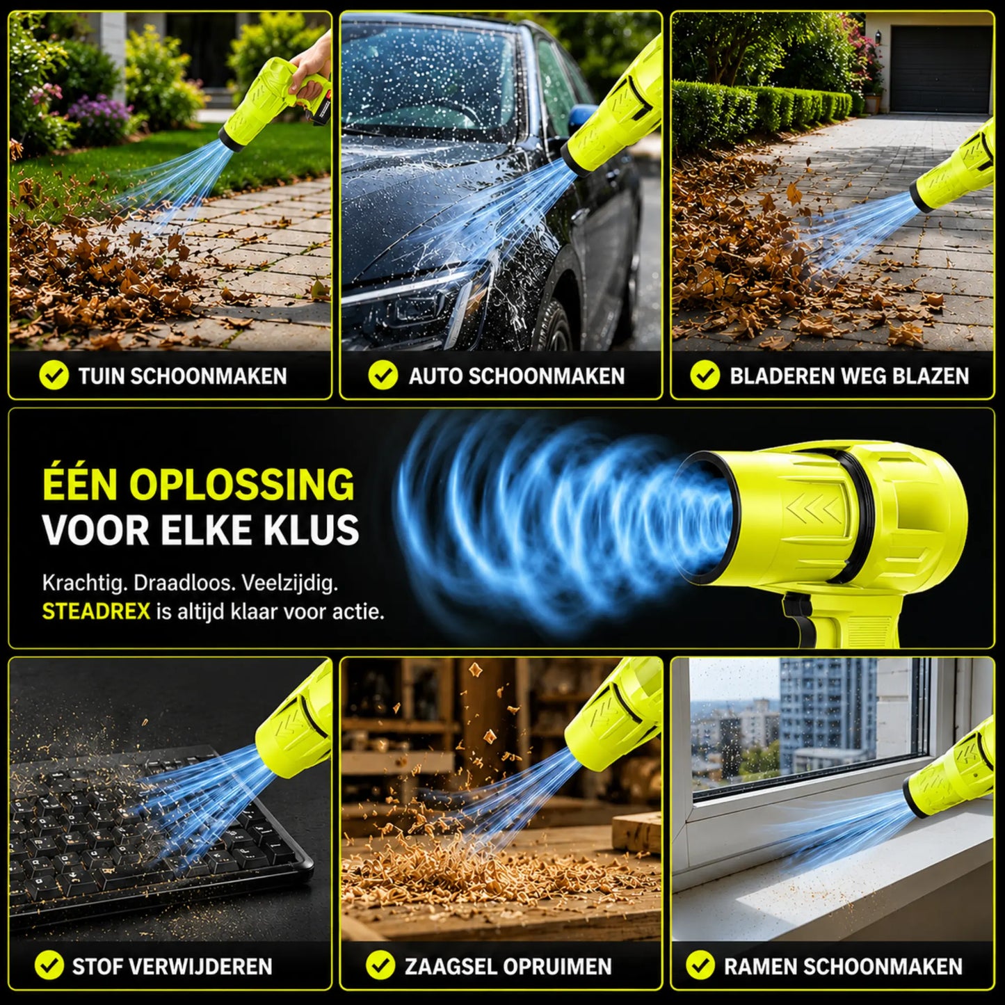 STEADREX R3 Pro Draadloze Bladblazer met Krachtige TurboVentilator, Borstelloze Motor van Zuiver Koper, Inclusief Accu – Superkrachtige Jetblower